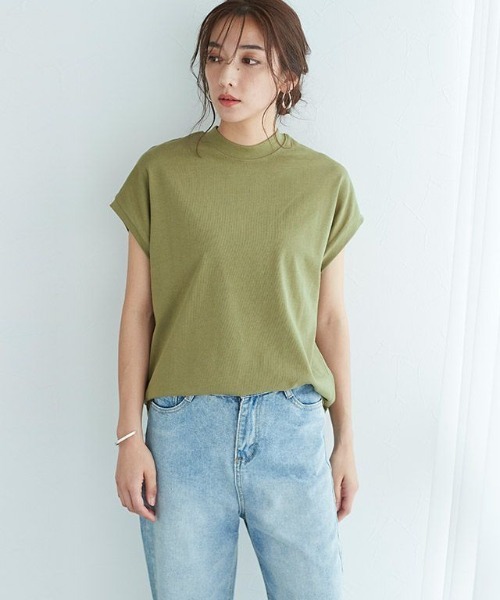 Pierrot（ピエロ）の「モックネックTシャツ（Tシャツ/カットソー・レディース・オフホワイト/ブラック/ベージュ/ネイビー/カーキ・M/L）」の4枚目の写真