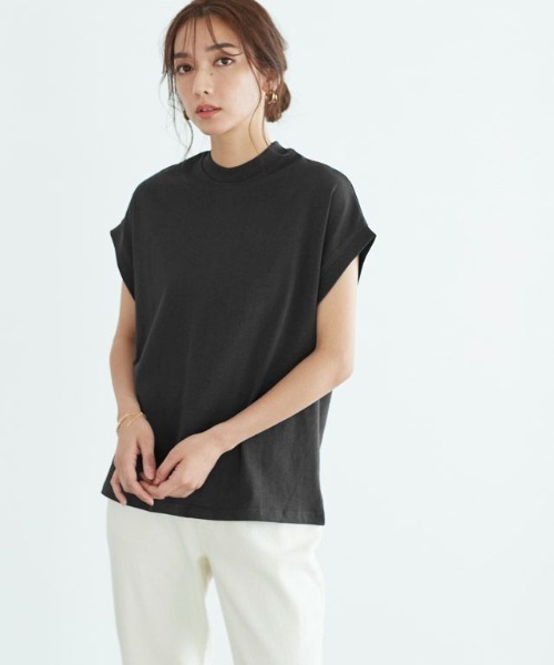 Pierrot（ピエロ）の「モックネックTシャツ（Tシャツ/カットソー・レディース・オフホワイト/ブラック/ベージュ/ネイビー/カーキ・M/L）」の3枚目の写真