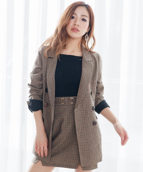 LIPSERVICE（リップサービス）の「ウエストマークMIXスリムジャケット（テーラードジャケット・レディース・ブラウン/その他1/ブラック・M/S）」の3枚目の写真