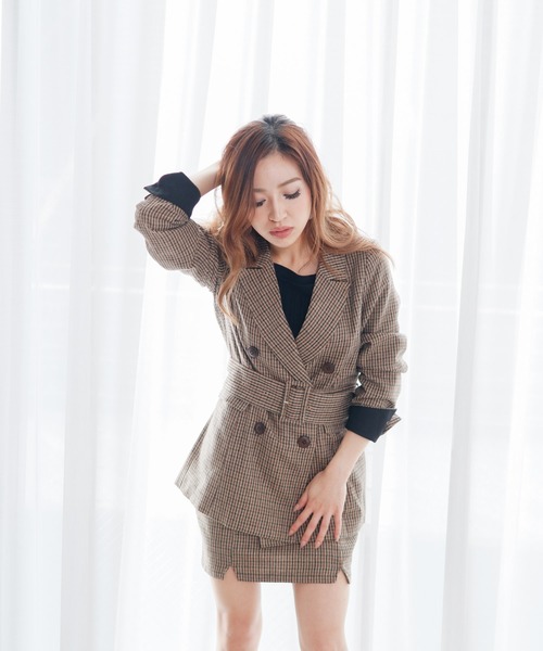 LIPSERVICE（リップサービス）の「ウエストマークMIXスリムジャケット（テーラードジャケット・レディース・ブラウン/その他1/ブラック・M/S）」の11枚目の写真