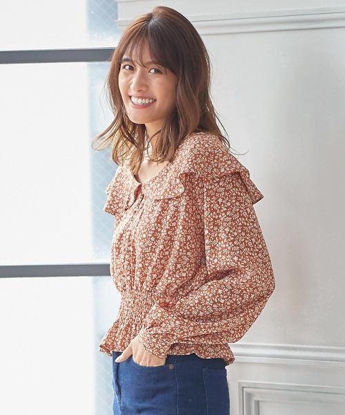 KOBE LETTUCE（コウベレタス）の「ビッグカラーシャーリングブラウス（シャツ/ブラウス・レディース・ブラウン/オフホワイト/オレンジ系その他・FREE）」の3枚目の写真