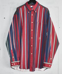 トミーヒルフィガー ストライプ オーバーサイズ ワンポイント BD シャツ 古着 TOMMY HILFIGER - トミーヒルフィガー☆オールド刺繍ロゴレトロ