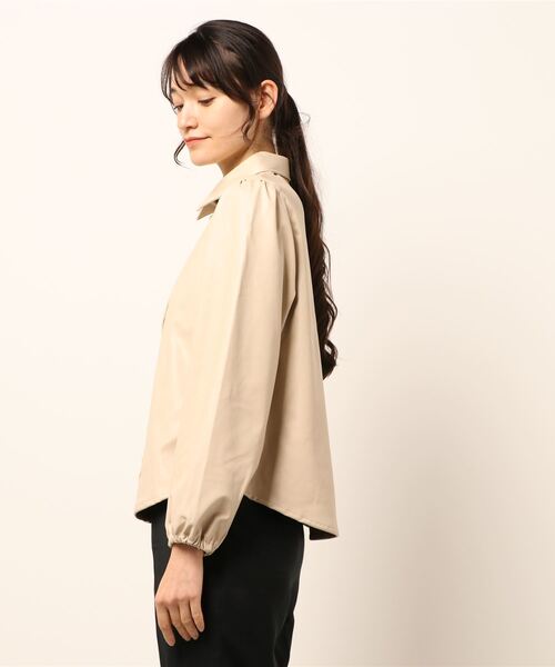 My shawty(マイシャウティー)の「puff sleeve lether shirt(シャツ/ブラウス・レディース・ブラック/アイボリー・FREE)」の6枚目の写真