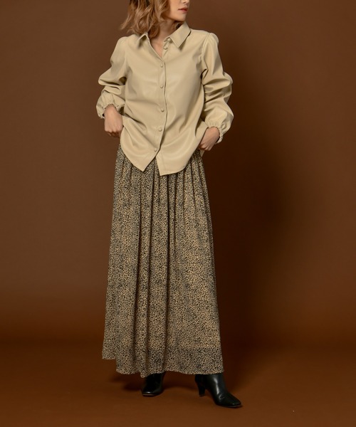 My shawty(マイシャウティー)の「puff sleeve lether shirt(シャツ/ブラウス・レディース・ブラック/アイボリー・FREE)」の9枚目の写真