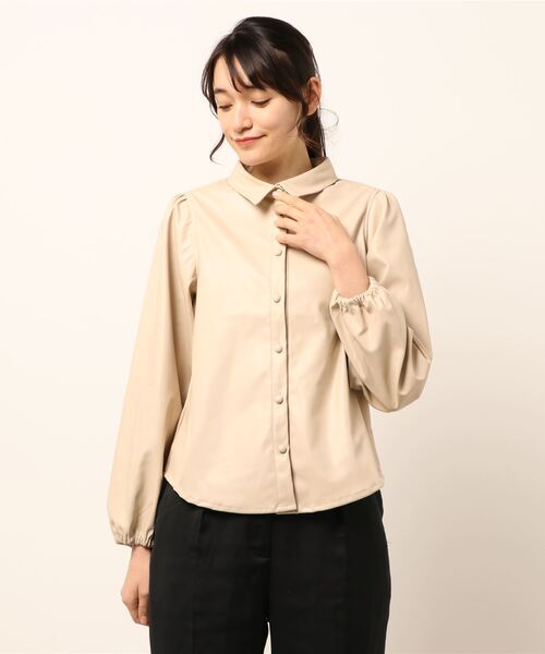 My shawty(マイシャウティー)の「puff sleeve lether shirt(シャツ/ブラウス・レディース・ブラック/アイボリー・FREE)」の8枚目の写真