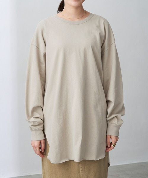 Chaco closet（チャコ クローゼット）の「オーバーサイズラウンドヘム スリット入りロンT（Tシャツ/カットソー・レディース・オフホワイト/アイボリー/ベージュ/グリーン系その他/ブラック・FREE）」の6枚目の写真