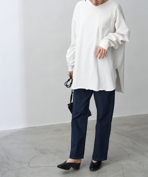 Chaco closet（チャコ クローゼット）の「オーバーサイズラウンドヘム スリット入りロンT（Tシャツ/カットソー・レディース・オフホワイト/アイボリー/ベージュ/グリーン系その他/ブラック・FREE）」の12枚目の写真