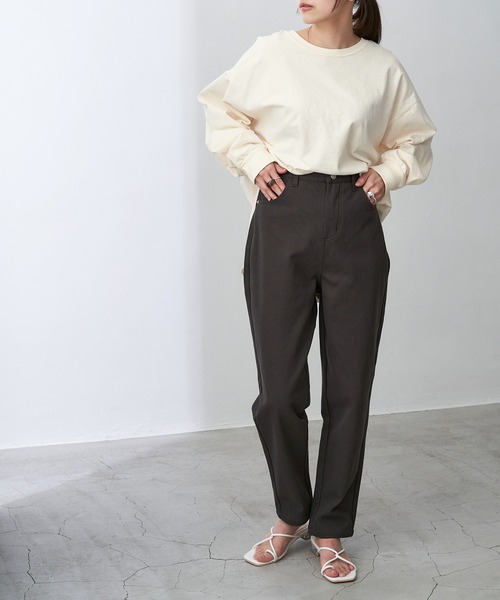 Chaco closet（チャコ クローゼット）の「オーバーサイズラウンドヘム スリット入りロンT（Tシャツ/カットソー・レディース・オフホワイト/アイボリー/ベージュ/グリーン系その他/ブラック・FREE）」の18枚目の写真