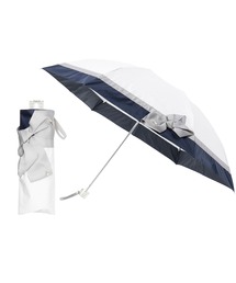 新品ランバンオンブルー　楽折り日傘　晴雨兼用傘　リボン 遮光 晴雨兼用折りたたみ日傘 楽折 切り継ぎビジューリボン