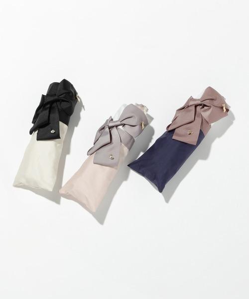 遮光 晴雨兼用折りたたみ日傘 切り継ぎビジューリボン