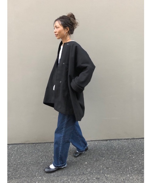 ulu(ウル)の「Fake wool nocolour coat(ダウンジャケット/コート・レディース・ホワイト/ブラック・FREE)」の3枚目の写真