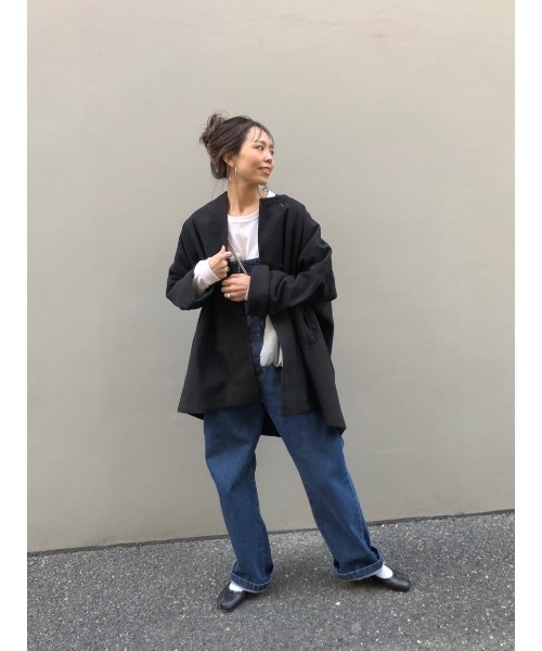 ulu(ウル)の「Fake wool nocolour coat(ダウンジャケット/コート・レディース・ホワイト/ブラック・FREE)」の5枚目の写真