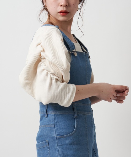 Chico（チコ）の「5分袖スクエアパワショルT/ボーダーT（Tシャツ/カットソー・レディース・ホワイト/ブルー/ネイビー/オレンジ/ブラック/グレー/オレンジ系その他/ブラック系その他/ピンク・FREE）」の14枚目の写真