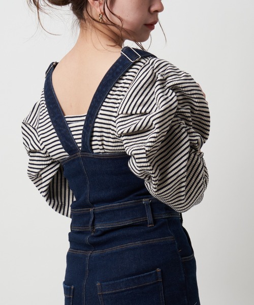 Chico（チコ）の「5分袖スクエアパワショルT/ボーダーT（Tシャツ/カットソー・レディース・ホワイト/ブルー/ネイビー/オレンジ/ブラック/グレー/オレンジ系その他/ブラック系その他/ピンク・FREE）」の11枚目の写真