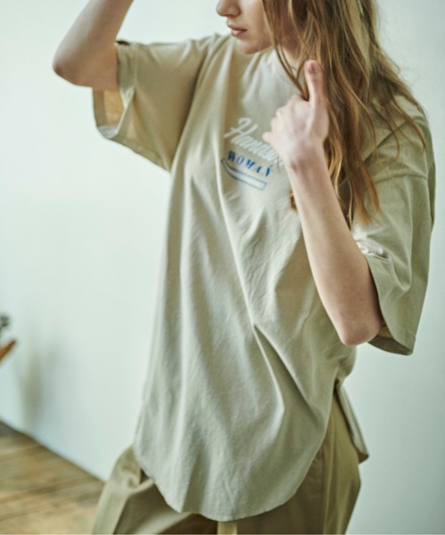 kha:ki（カーキ）の「「KHA:KI / カーキ」ヘムラウンドワイドTシャツ"WIDE SQUARE TEE "HANDSOME""（Tシャツ/カットソー・レディース・ホワイト/ブラック/サンドベージュ・1）」の7枚目の写真