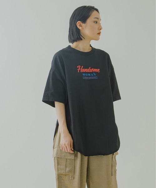 kha:ki（カーキ）の「「KHA:KI / カーキ」ヘムラウンドワイドTシャツ"WIDE SQUARE TEE "HANDSOME""（Tシャツ/カットソー・レディース・ホワイト/ブラック/サンドベージュ・1）」の8枚目の写真