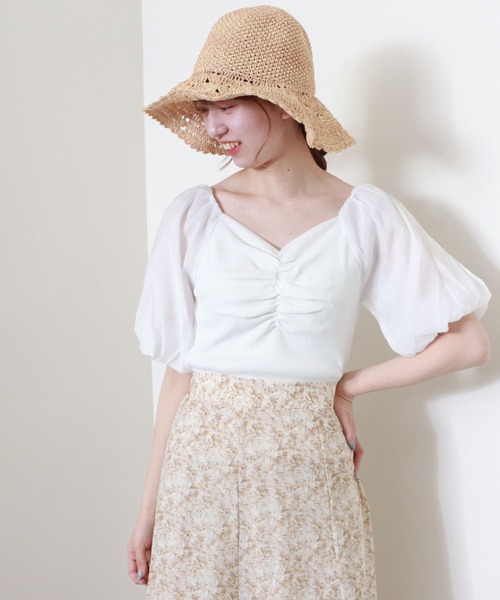 archives（アルシーヴ）の「フロントギャザーボリュームスリーブニットプルオーバー（Tシャツ/カットソー・レディース・アイボリー/ブルー/ベージュ/オフホワイト・MEDIUM）」の7枚目の写真