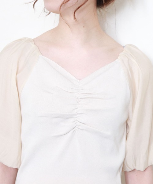 archives（アルシーヴ）の「フロントギャザーボリュームスリーブニットプルオーバー（Tシャツ/カットソー・レディース・アイボリー/ブルー/ベージュ/オフホワイト・MEDIUM）」の20枚目の写真