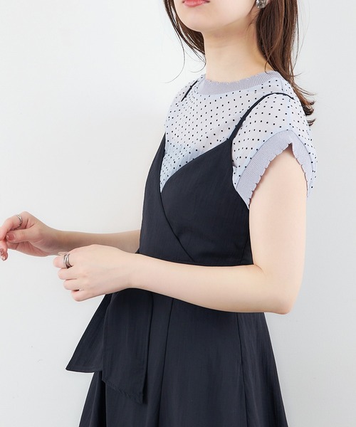 natural couture(ナチュラルクチュール)の「ドットフロッキー×ニットシアープルオーバー(シャツ/ブラウス・レディース・ブラック/サックスブルー/ピンク/アイボリー・FREE)」の4枚目の写真