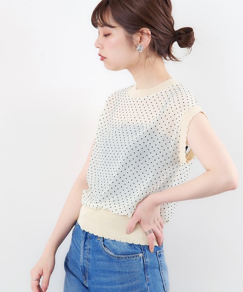 natural couture(ナチュラルクチュール)の「ドットフロッキー×ニットシアープルオーバー(シャツ/ブラウス・レディース・ブラック/サックスブルー/ピンク/アイボリー・FREE)」の2枚目の写真