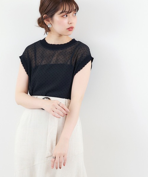 natural couture(ナチュラルクチュール)の「ドットフロッキー×ニットシアープルオーバー(シャツ/ブラウス・レディース・ブラック/サックスブルー/ピンク/アイボリー・FREE)」の3枚目の写真