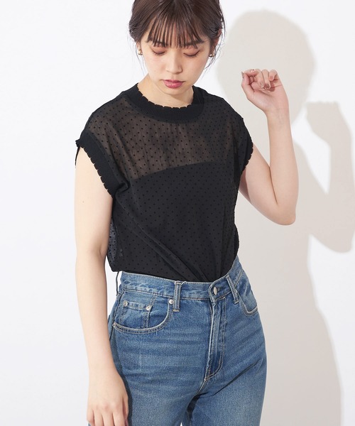natural couture(ナチュラルクチュール)の「ドットフロッキー×ニットシアープルオーバー(シャツ/ブラウス・レディース・ブラック/サックスブルー/ピンク/アイボリー・FREE)」の9枚目の写真