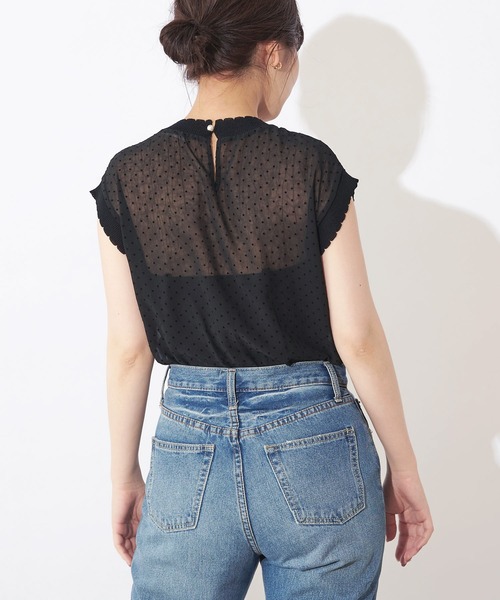 natural couture(ナチュラルクチュール)の「ドットフロッキー×ニットシアープルオーバー(シャツ/ブラウス・レディース・ブラック/サックスブルー/ピンク/アイボリー・FREE)」の10枚目の写真