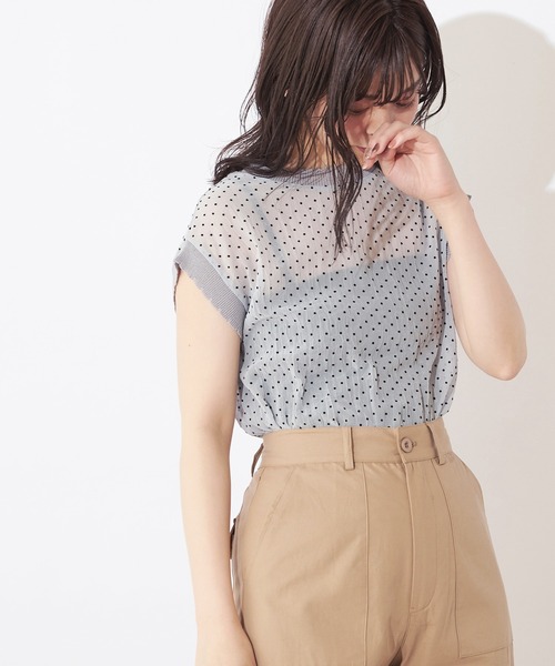 natural couture(ナチュラルクチュール)の「ドットフロッキー×ニットシアープルオーバー(シャツ/ブラウス・レディース・ブラック/サックスブルー/ピンク/アイボリー・FREE)」の13枚目の写真