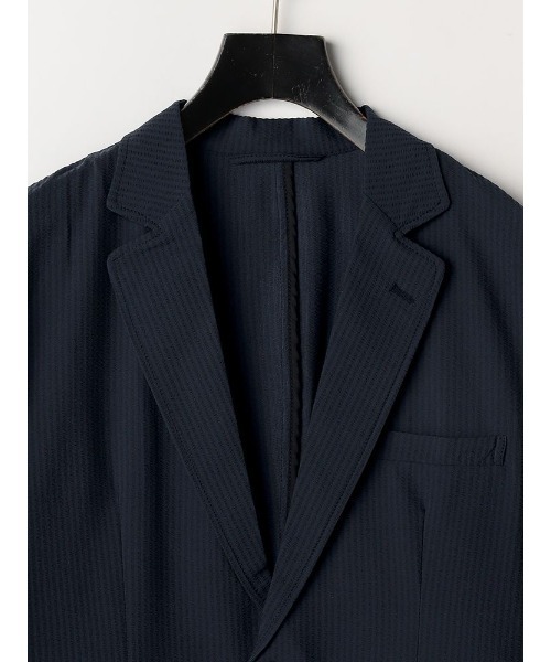 スーパーストレッチジャケットシアサッカーネイビー/ブラック