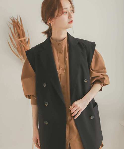 SENSE OF PLACE by URBAN RESEARCH（センスオブプレイスバイアーバンリサーチ）の「ダブルテーラードジレ（テーラードジャケット・レディース・ブラック/キャメル・ONE）」の4枚目の写真