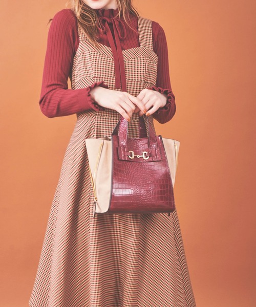 31 Sons de mode(トランテアン ソン ドゥ モード)の「クロコ×スエード配色バッグ(ショルダーバッグ・レディース・クリーム/ボルドー/ピンク・FREE)」の2枚目の写真