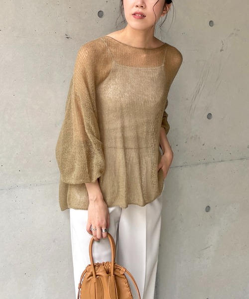 CAPRICIEUX LE'MAGE(カプリシューレマージュ)の「モヘヤ透かしプルオーバー(ニット/セーター・レディース・グレー/ベージュ/グリーン/ブルー/ピンク・FREE)」の1枚目の写真