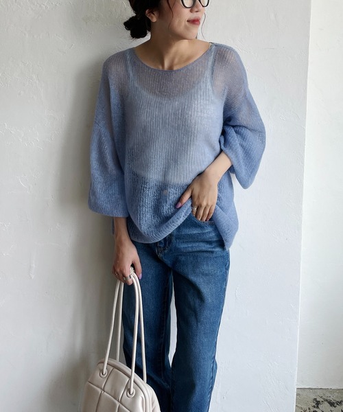 CAPRICIEUX LE'MAGE(カプリシューレマージュ)の「モヘヤ透かしプルオーバー(ニット/セーター・レディース・グレー/ベージュ/グリーン/ブルー/ピンク・FREE)」の13枚目の写真