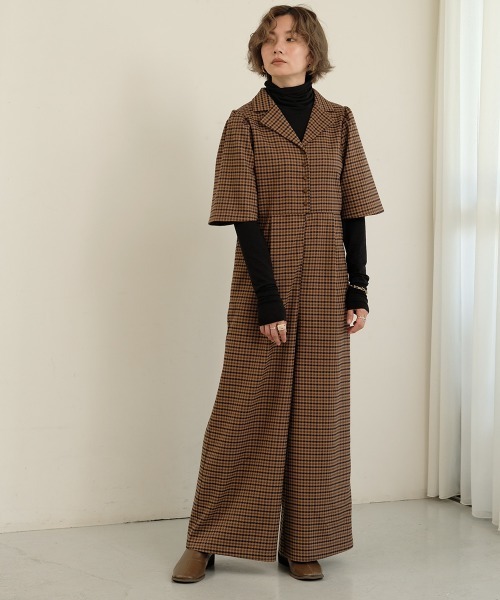 Bab（バブ）の「【WEB限定】チェックオールインワン（つなぎ/オールインワン・レディース・ベージュ/ブラウン・38）」の6枚目の写真