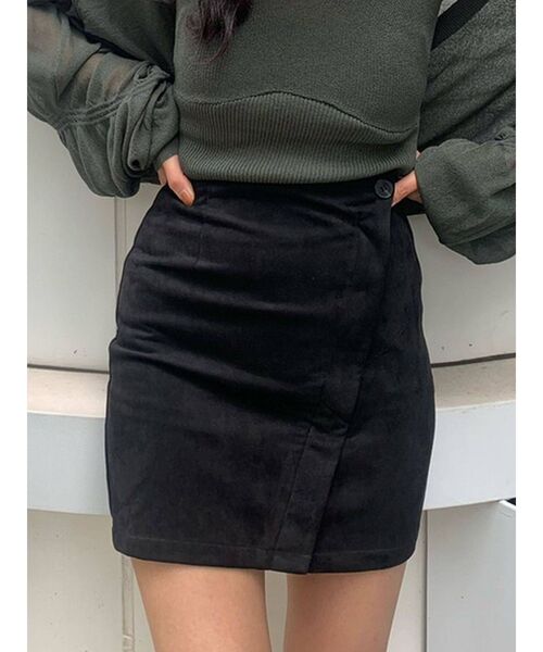 EMODA（エモダ）の「ラップカバーミニスカート（スカート・レディース・ブラック/グレー/マスタード・MEDIUM/SMALL）」の2枚目の写真