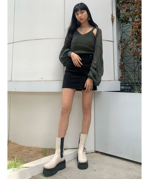 EMODA（エモダ）の「ラップカバーミニスカート（スカート・レディース・ブラック/グレー/マスタード・MEDIUM/SMALL）」の6枚目の写真