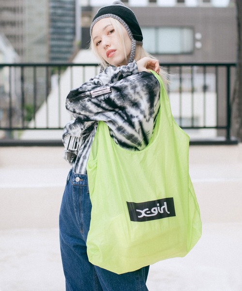 X-girl（エックスガール）の「REUSABLE BAG（エコバッグ/サブバッグ・レディース・ホワイト/ベージュ/ライトグリーン・ONE SIZE）」の3枚目の写真