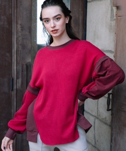 AULA AILA（アウラアイラ）の「【別注】AULA AILA/アウラアイラ/サーマルロングスリーブTシャツ（Tシャツ/カットソー・レディース・ホワイト/レッド・0）」の2枚目の写真