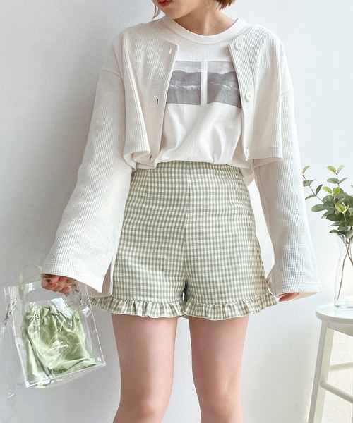 mimi toujours（ミミトゥジュール）の「カーディガン ワッフル ワンマイル omom×mimi toujours（カーディガン/ボレロ・レディース・アイボリー/グレイッシュベージュ/オレンジ・M）」の2枚目の写真