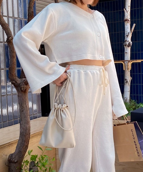 mimi toujours（ミミトゥジュール）の「カーディガン ワッフル ワンマイル omom×mimi toujours（カーディガン/ボレロ・レディース・アイボリー/グレイッシュベージュ/オレンジ・M）」の14枚目の写真