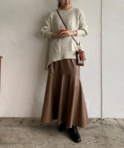 CAPRICIEUX LE'MAGE（カプリシューレマージュ）の「フェイクレザーマーメイドスカート（スカート・レディース・ブラック/グリーン/モカ・FREE）」の8枚目の写真