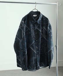 総柄トロミ長袖オーバーサイズシャツ/柄シャツ