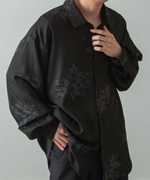 総柄トロミ長袖オーバーサイズシャツ/柄シャツ