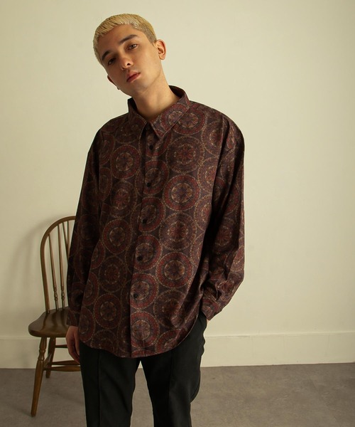【セール】総柄トロミ長袖オーバーサイズシャツ/柄シャツ（シャツ/ブラウス）｜Nilway（ニルウェイ）