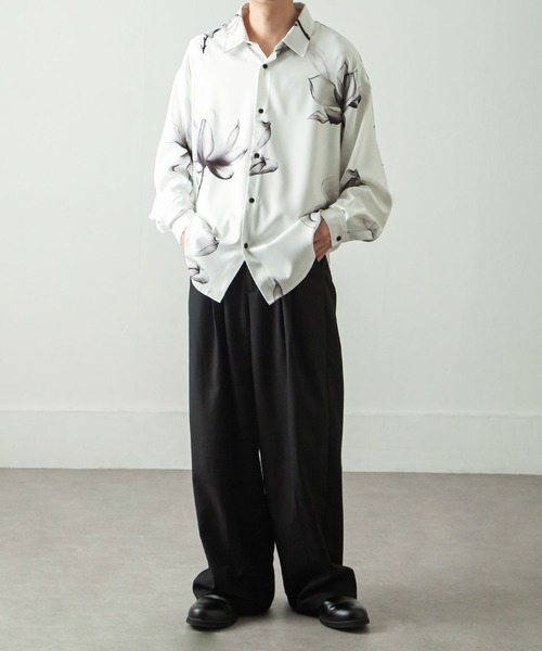 【セール】総柄トロミ長袖オーバーサイズシャツ/柄シャツ（シャツ/ブラウス）｜Nilway（ニルウェイ）