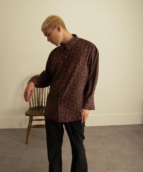 【セール】総柄トロミ長袖オーバーサイズシャツ/柄シャツ（シャツ/ブラウス）｜Nilway（ニルウェイ）