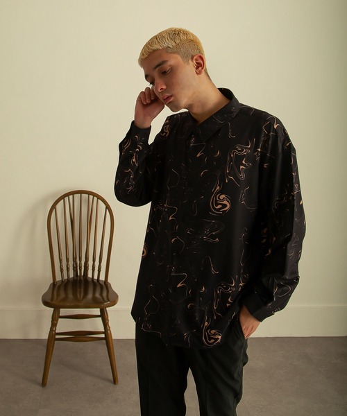 【セール】総柄トロミ長袖オーバーサイズシャツ/柄シャツ（シャツ/ブラウス）｜Nilway（ニルウェイ）