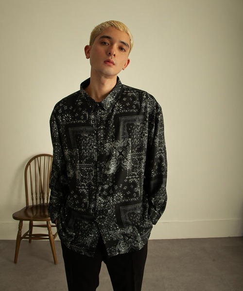 【セール】総柄トロミ長袖オーバーサイズシャツ/柄シャツ（シャツ/ブラウス）｜Nilway（ニルウェイ）
