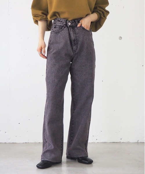 tiptop（ティップトップ）の「【2サイズ展開】ケミカル加工・オーバーダイストレートデニム【web限定アイテム・Sサイズあり】（デニムパンツ・レディース・ブラック/パープル/サックスブルー/グリーン・S/M）」の4枚目の写真