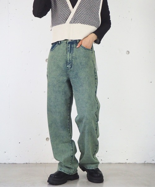 tiptop（ティップトップ）の「【2サイズ展開】ケミカル加工・オーバーダイストレートデニム【web限定アイテム・Sサイズあり】（デニムパンツ・レディース・ブラック/パープル/サックスブルー/グリーン・S/M）」の3枚目の写真